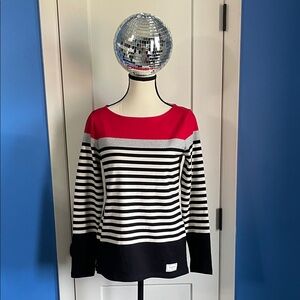 Talbots Red, Black, and White Striped Top